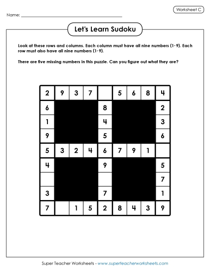 Let's Learn Sudoku C (Printable PDF Worksheet)