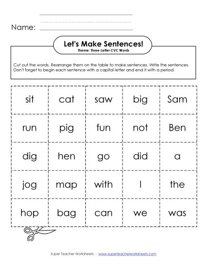 Build Sentences - Let's Make Sentences (Cards) (Printable PDF Worksheet)