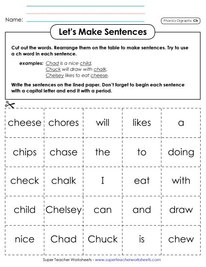 Games & Learning Centers - Let's Make Sentences (CH) (Printable PDF Worksheet)