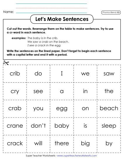 Games & Learning Centers - Let's Make Sentences (Cr-)  (Printable PDF Worksheet)