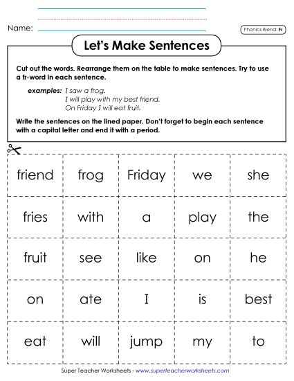 Games & Learning Centers - Let's Make Sentences (Fr-) (Printable PDF Worksheet)