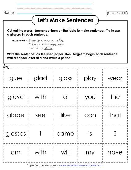 Games & Learning Centers - Let's Make Sentences (Gl-) (Printable PDF Worksheet)