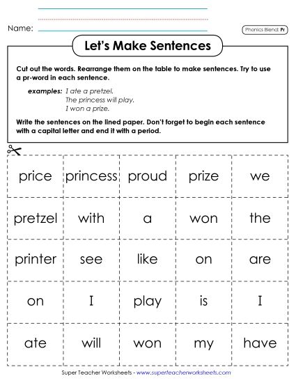 Games & Learning Centers - Let's Make Sentences (Pr-) (Printable PDF Worksheet)