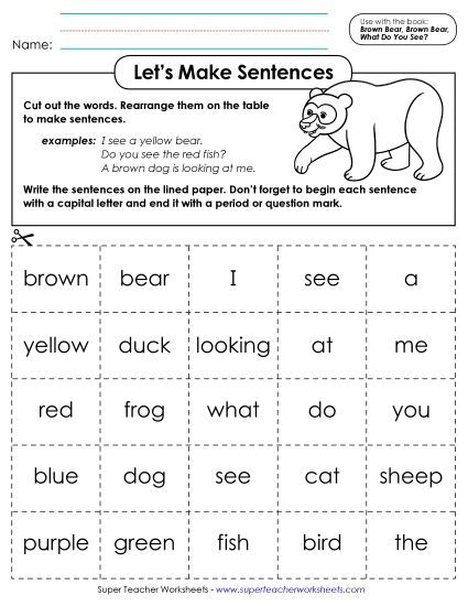 Cut-and-Glue Activities - Let's Make Sentences! (Printable PDF Worksheet)