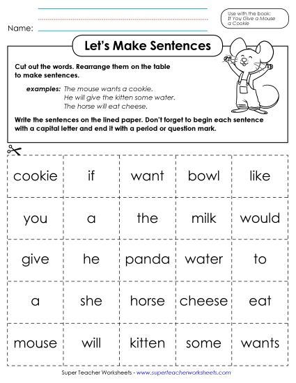Cut and Glue Activities - Let's Make Sentences (Printable PDF Worksheet)