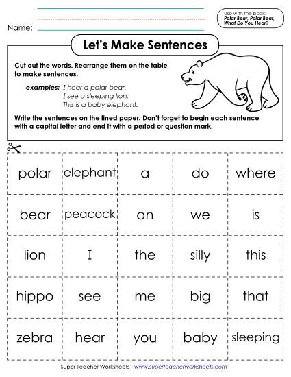Cut-and-Paste Activities - Let's Make Sentences (Printable PDF Worksheet)