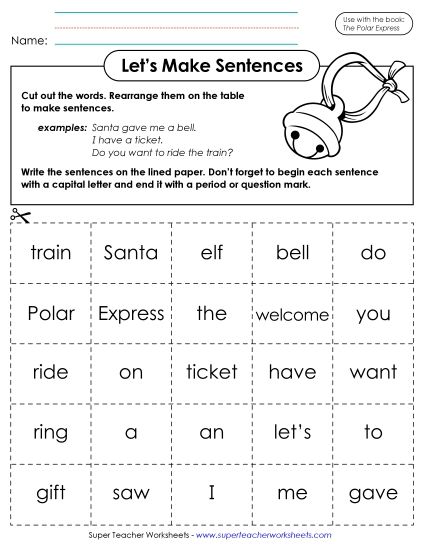 Cut and Glue Activities - Let's Make Sentences (Printable PDF Worksheet)
