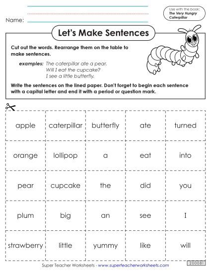 Cut-and-Glue Activities - Let's Make Sentences (Printable PDF Worksheet)