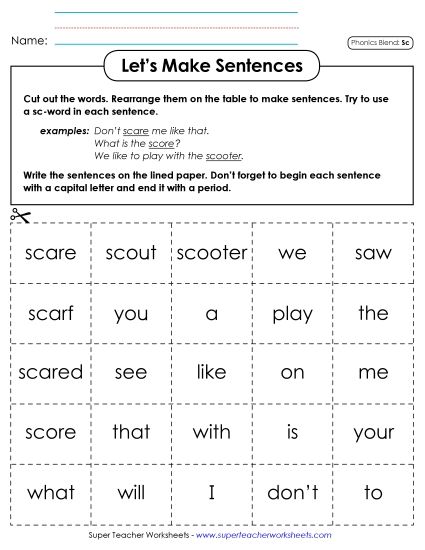 Games & Learning Centers - Let's Make Sentences (Sc-) (Printable PDF Worksheet)