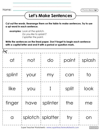 Games and Learning Centers - Let's Make Sentences (Spl-) (Printable PDF Worksheet)