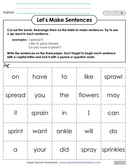 Games and Learning Centers - Let's Make Sentences (Spr-) (Printable PDF Worksheet)