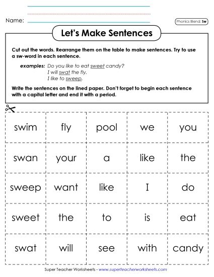 Games & Learning Center - Let's Make Sentences (Sw-) (Printable PDF Worksheet)