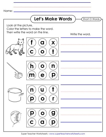 Worksheets - Let's Make Words 2 (Word Circles) Short O (Printable PDF Worksheet)