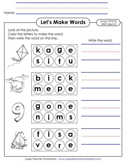 Worksheets - Let's Make Words (Word Circles) Long I; Silent E  (#2) (Printable PDF Worksheet)