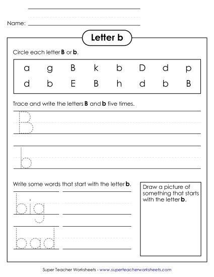Trace and Print - Letter B b - Writing Practice Sheet (Printable PDF Worksheet)
