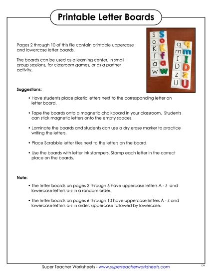 Games & Flashcards - Letter Boards - Mixed (Printable PDF Worksheet)