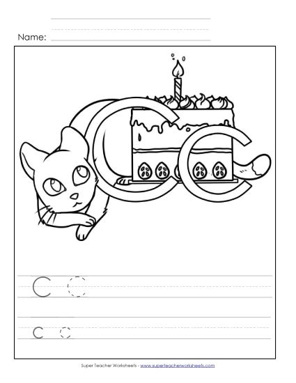 Trace and Print - Letter C - Color and Write (Printable PDF Worksheet)