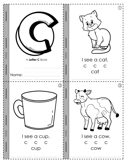 Worksheets - Letter C Mini-Book (8 Pages) (Printable PDF Worksheet)