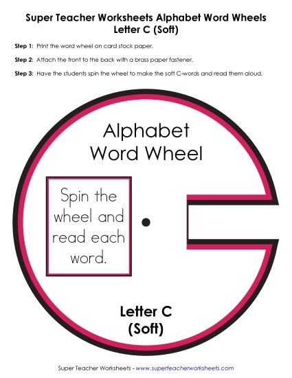 Beginning Consonants Word Wheels - Letter C Word Wheel (Soft C) (Printable PDF Worksheet)
