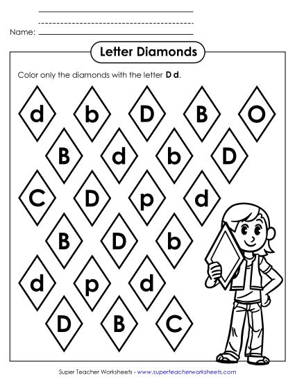 Letter Recognition - Letter D d Recognition - Diamonds (Printable PDF Worksheet)