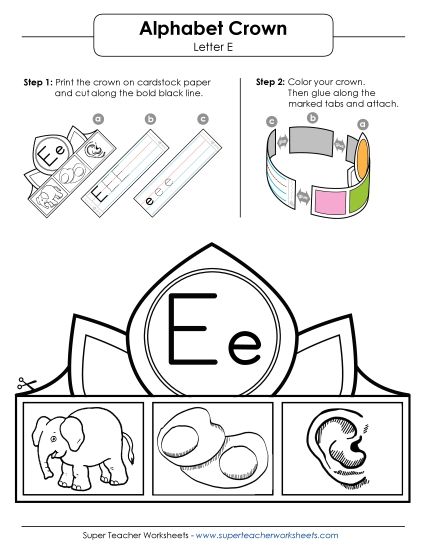 Trace and Print - Letter E - Crown (Printable PDF Worksheet)