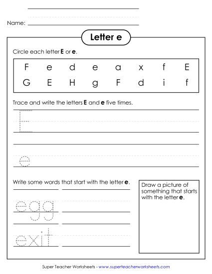 Trace and Print - Letter E e - Practice Sheet (Printable PDF Worksheet)