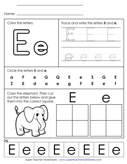 Letter E: Mixed Skills - Letter E - Mixed Skills (Basic) (Printable PDF Worksheet)