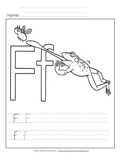 Trace and Print - Letter F - Color and Write (Printable PDF Worksheet)