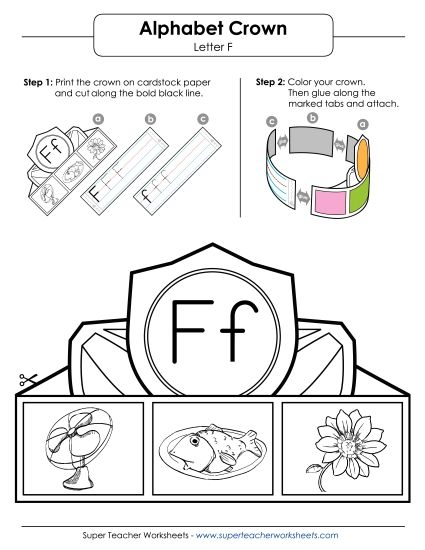 Trace and Print - Letter F - Crown (Printable PDF Worksheet)