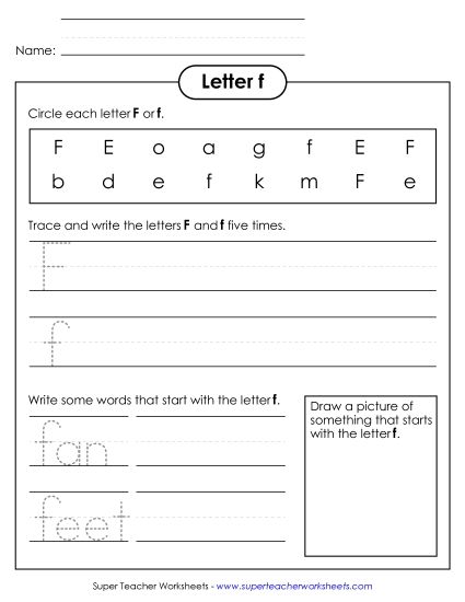 Trace and Print - Letter F f - Printing Practice Sheet (Printable PDF Worksheet)