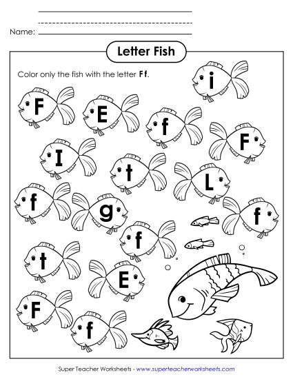 Letter Recognition - Letter F f Recognition - Fish (Printable PDF Worksheet)