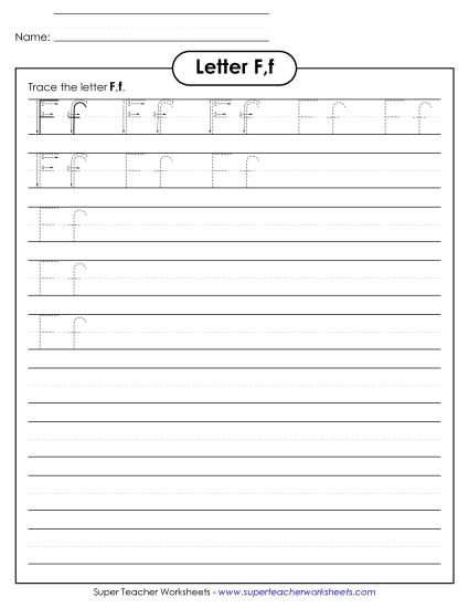 Letter F - Letter F, f - Tracing (Smaller Font Size) (Printable PDF Worksheet)