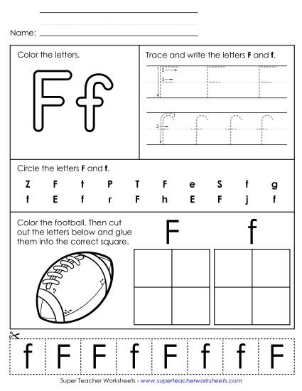 Letter F: Mixed Skills - Letter F - Mixed Skills (Basic) (Printable PDF Worksheet)