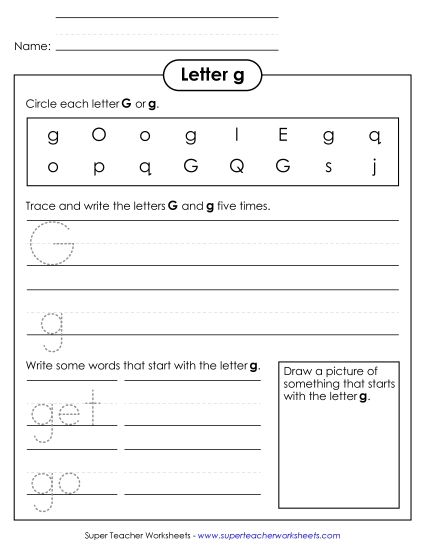 Trace and Print - Letter G g - Printing Practice Sheet (Printable PDF Worksheet)