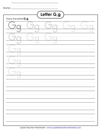 Letter G - Letter G, g - Tracing (Smaller Font Size) (Printable PDF Worksheet)