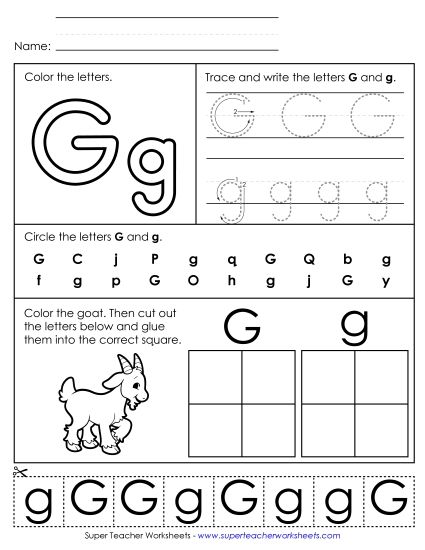 Letter G: Mixed Skills - Letter G - Mixed Skills (Basic) (Printable PDF Worksheet)