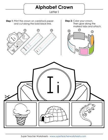 Trace and Print - Letter I - Crown (Printable PDF Worksheet)