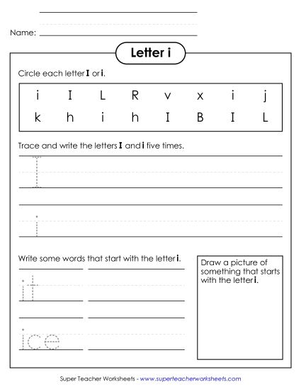Worksheets - Letter I i - Practice Sheet (Printable PDF Worksheet)