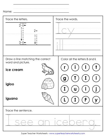 Letter I: Mixed Skills - Letter I - Mixed Skills (Intermediate) (Printable PDF Worksheet)