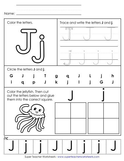 Letter J: Mixed Skills - Letter J - Mixed Skills (Basic) (Printable PDF Worksheet)