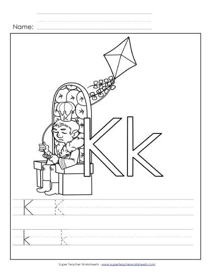 Trace and Print - Letter K - Color and Write (Printable PDF Worksheet)