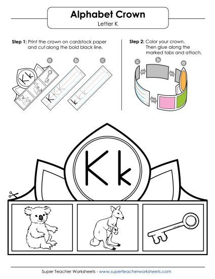 Trace and Print - Letter K - Crown (Printable PDF Worksheet)