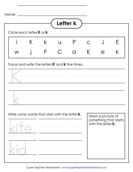 Trace and Print - Letter K k - Printing Practice Sheet (Printable PDF Worksheet)