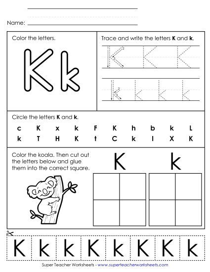 Letter K: Mixed Skills - Letter K - Mixed Skills (Basic) (Printable PDF Worksheet)