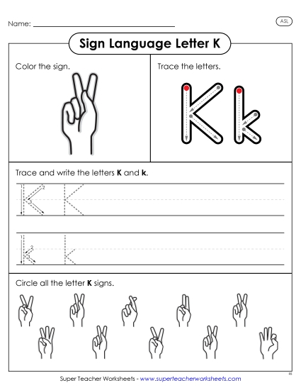 Individual Letter Worksheets - Letter K Sign (Printable PDF Worksheet)