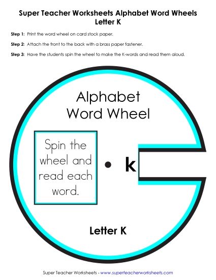 Beginning Consonants Word Wheels - Letter K Word Wheel (Printable PDF Worksheet)