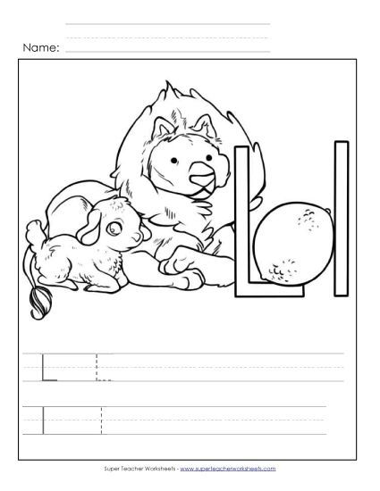 Trace and Print - Letter L - Color and Write (Printable PDF Worksheet)