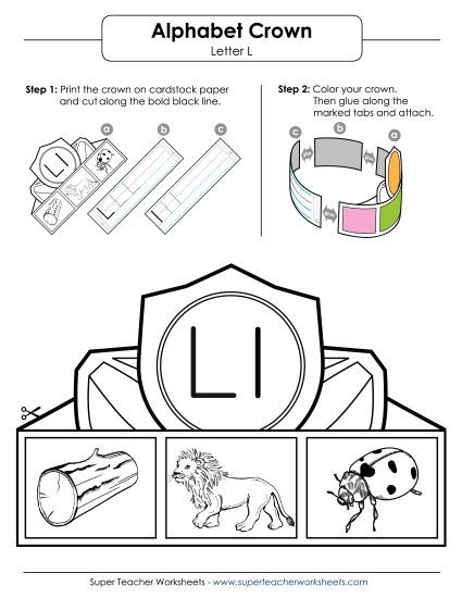 Trace and Print - Letter L - Crown (Printable PDF Worksheet)