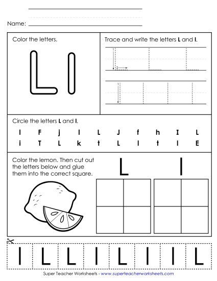 Letter L: Mixed Skills - Letter L - Mixed Skills (Basic) (Printable PDF Worksheet)