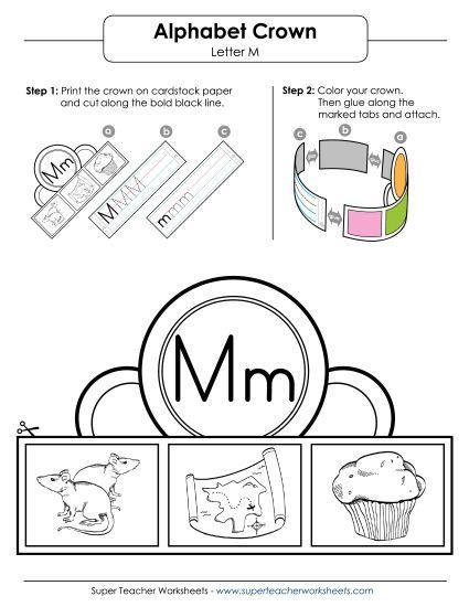 Trace and Print - Letter M - Crown (Printable PDF Worksheet)